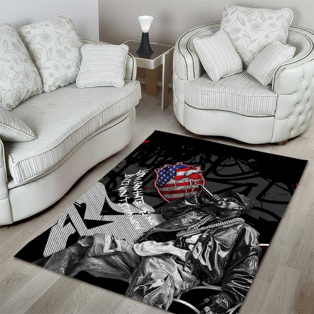 Hip Hop Graffiti Area Rug with Rapper Portrait and American Flag Street Art - Wonder Print Shop