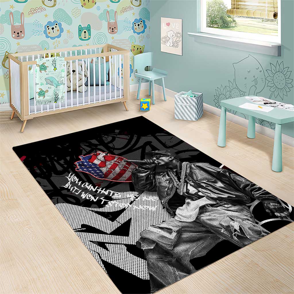 Hip Hop Graffiti Area Rug with Rapper Portrait and American Flag Street Art - Wonder Print Shop
