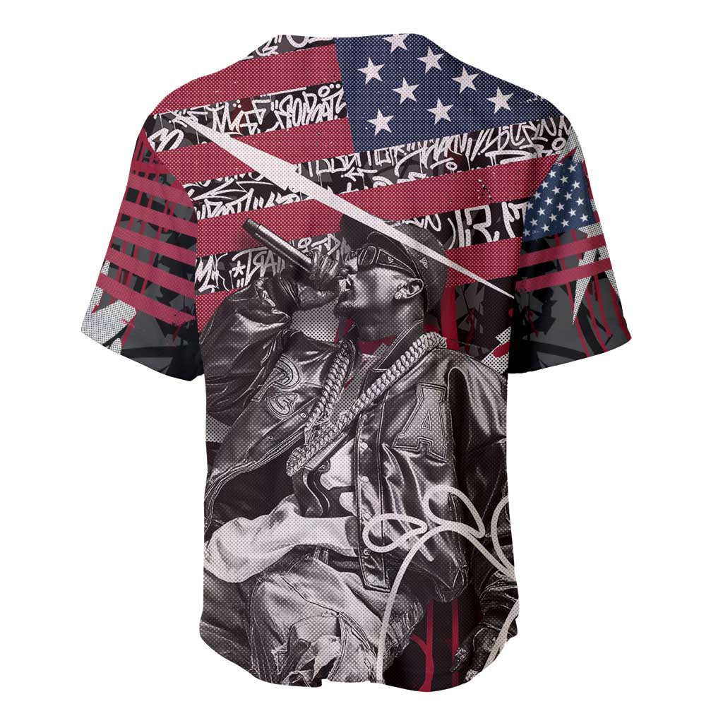 Hip Hop Graffiti Baseball Jersey with Rapper Portrait and American Flag Street Art - Wonder Print Shop