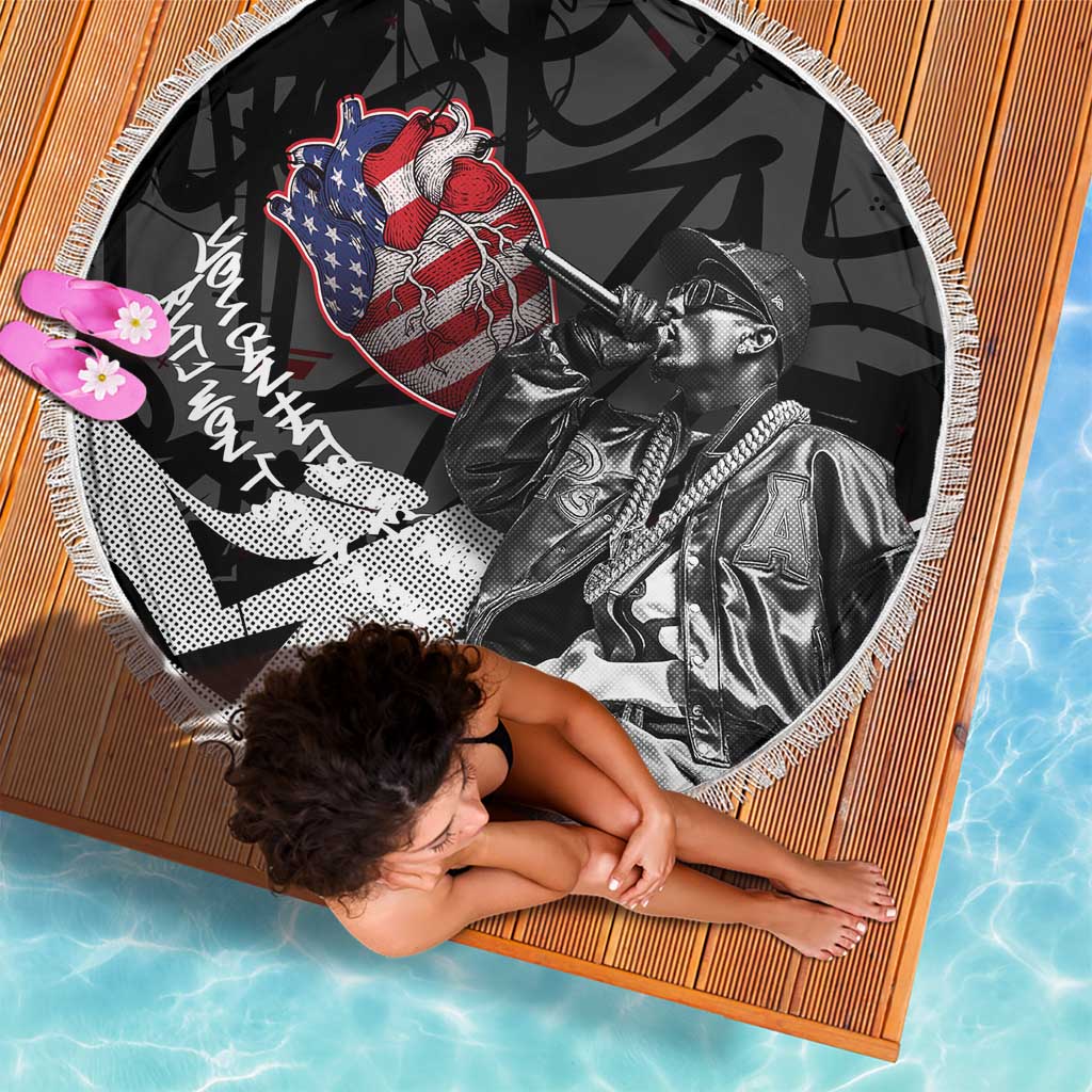 Hip Hop Graffiti Beach Blanket with Rapper Portrait and American Flag Street Art - Wonder Print Shop