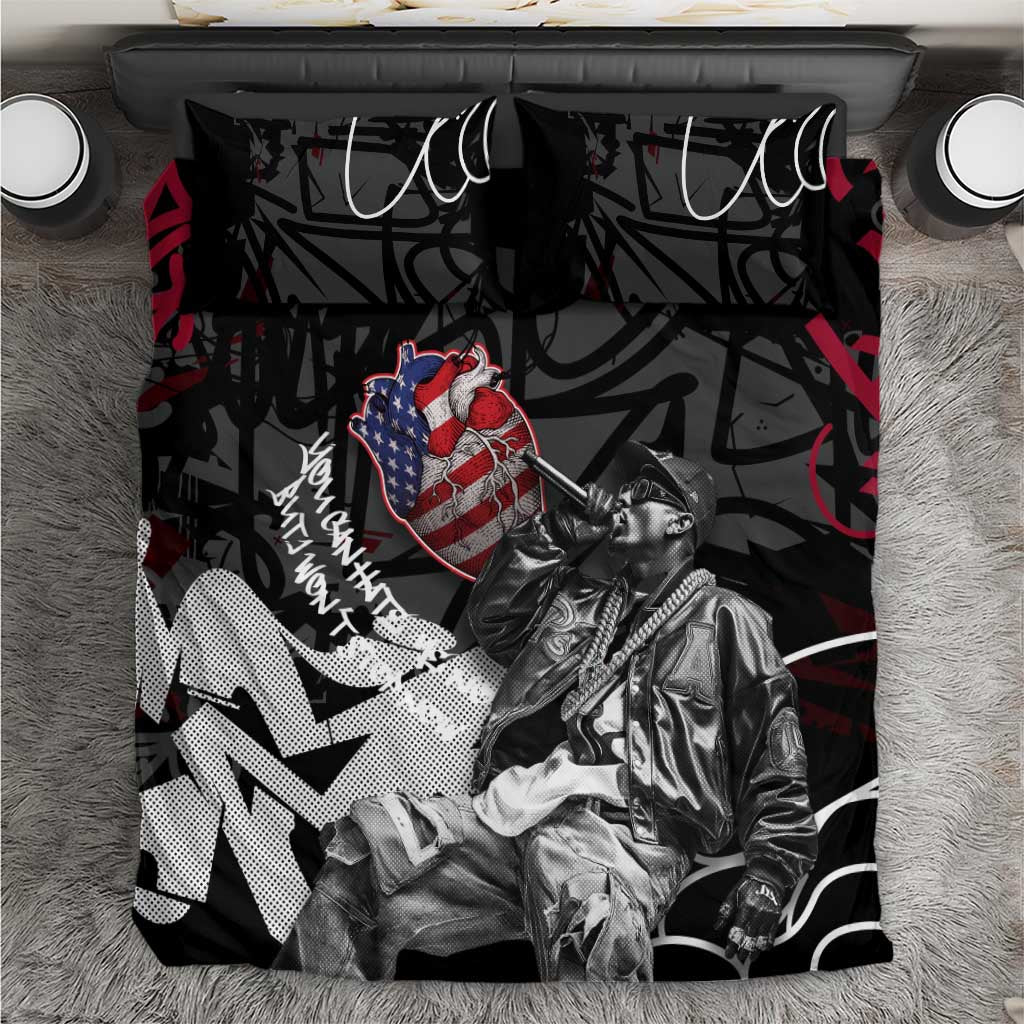 Hip Hop Graffiti Bedding Set with Rapper Portrait and American Flag Street Art - Wonder Print Shop