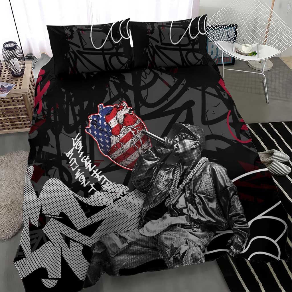 Hip Hop Graffiti Bedding Set with Rapper Portrait and American Flag Street Art - Wonder Print Shop
