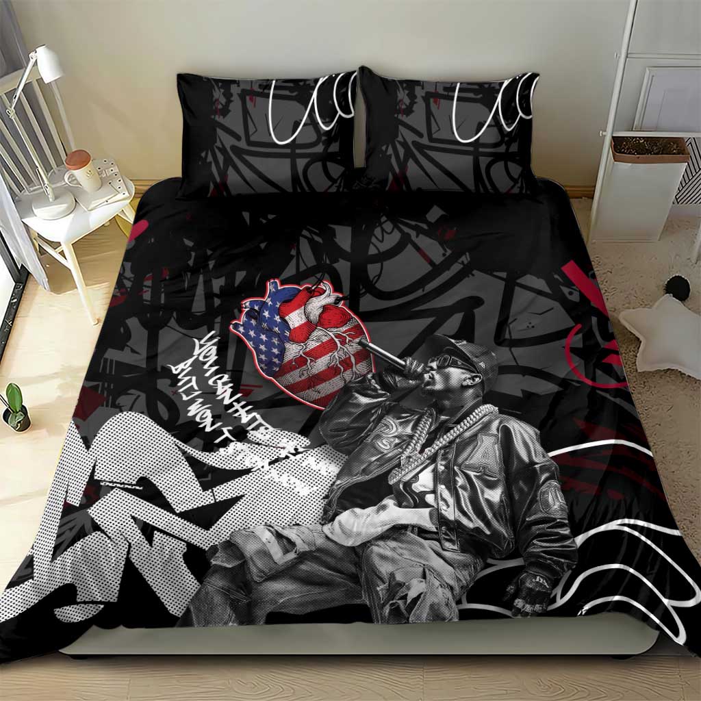Hip Hop Graffiti Bedding Set with Rapper Portrait and American Flag Street Art - Wonder Print Shop