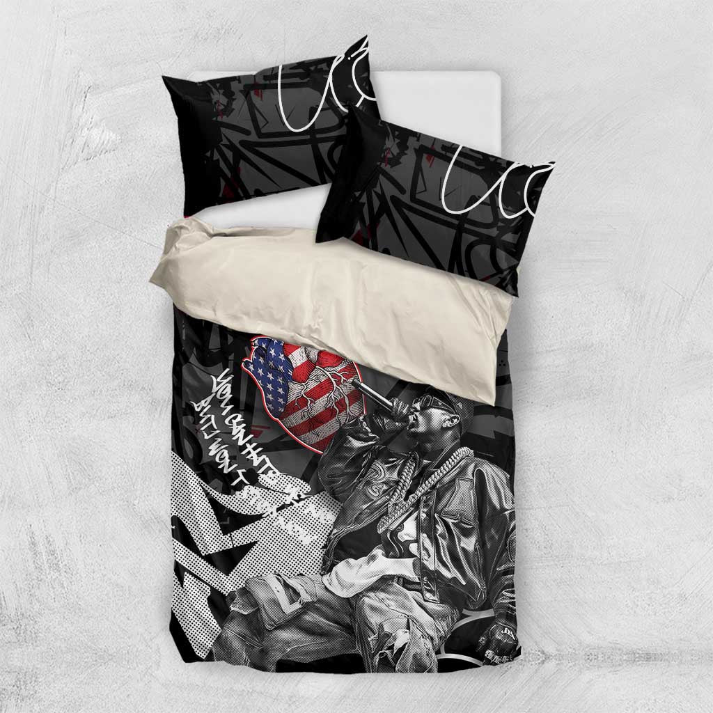 Hip Hop Graffiti Bedding Set with Rapper Portrait and American Flag Street Art - Wonder Print Shop