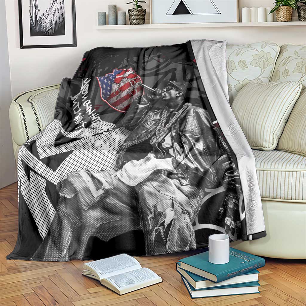 Hip Hop Graffiti Blanket with Rapper Portrait and American Flag Street Art - Wonder Print Shop