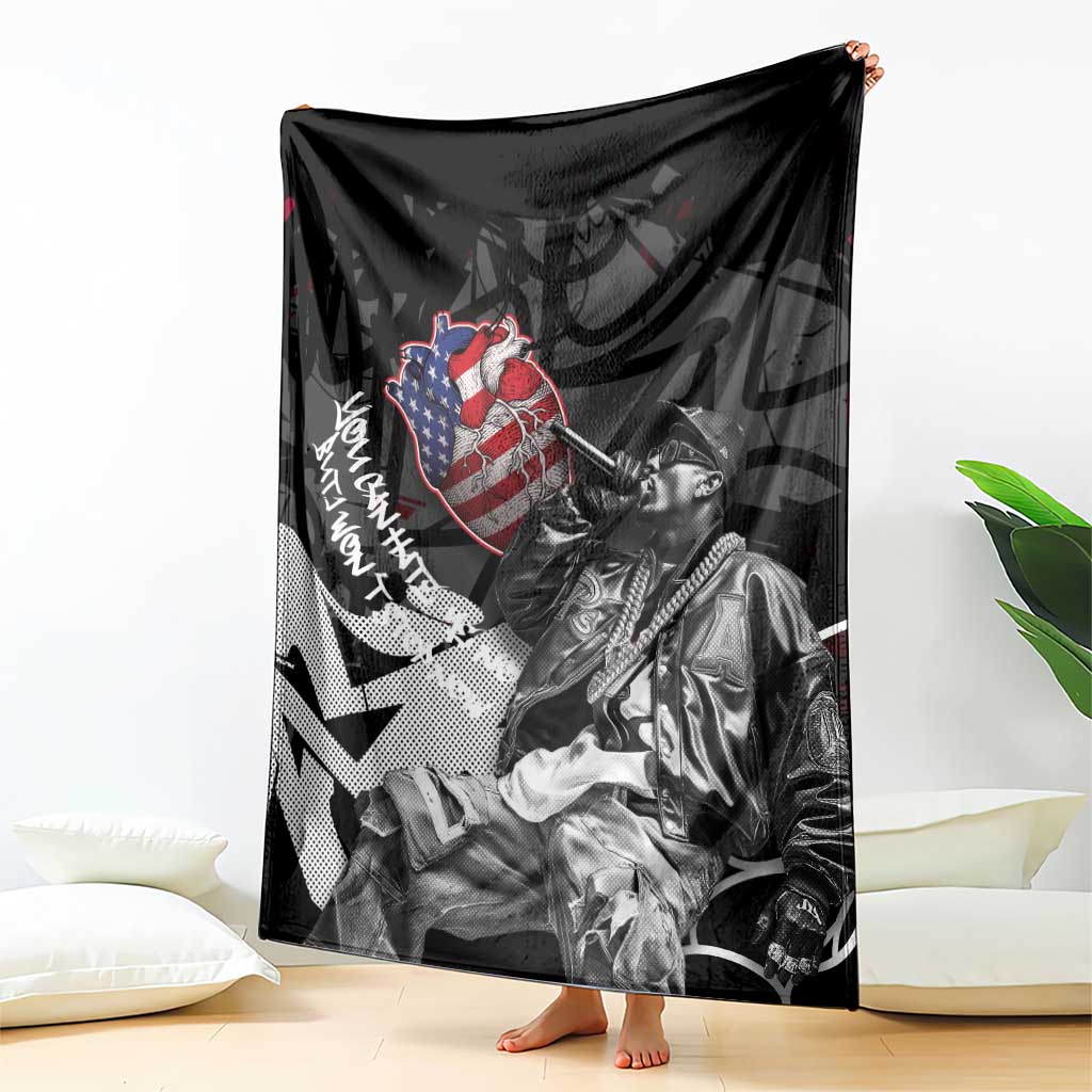 Hip Hop Graffiti Blanket with Rapper Portrait and American Flag Street Art - Wonder Print Shop