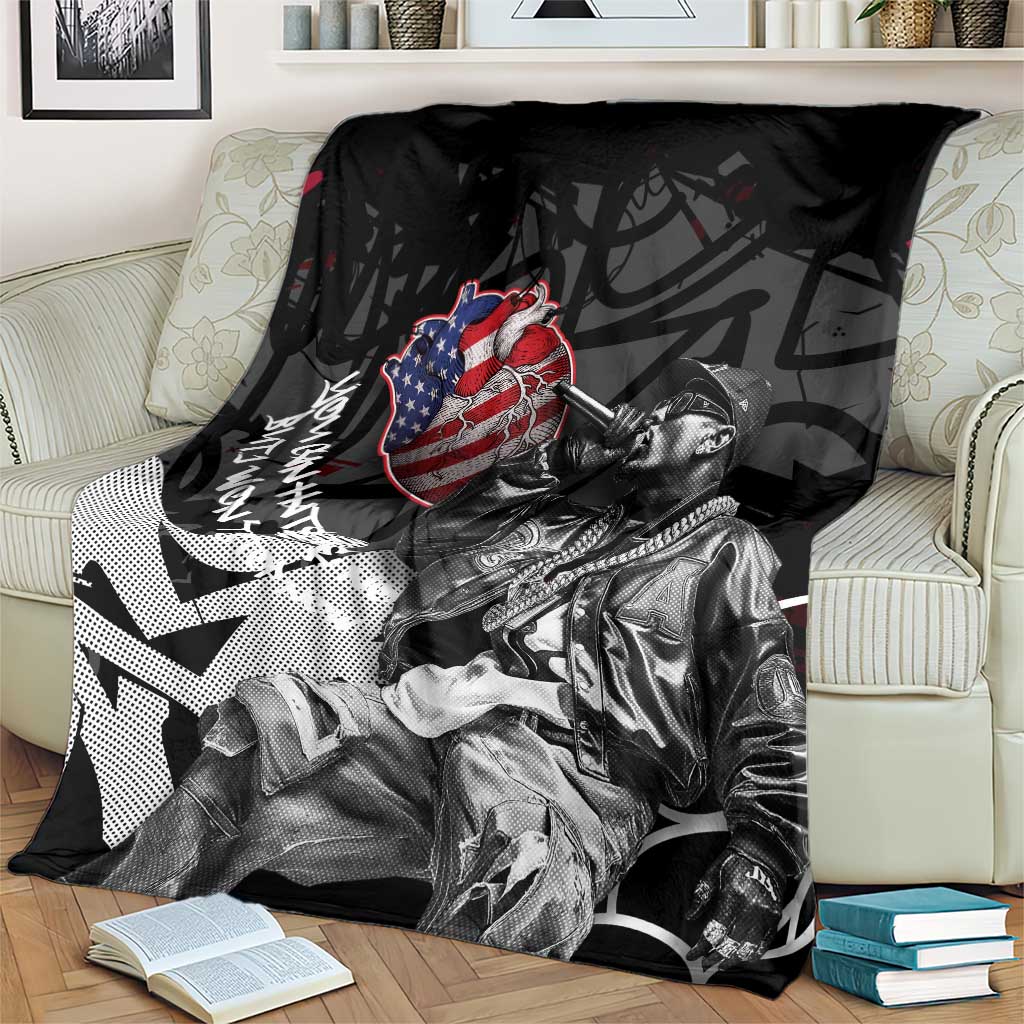 Hip Hop Graffiti Blanket with Rapper Portrait and American Flag Street Art - Wonder Print Shop
