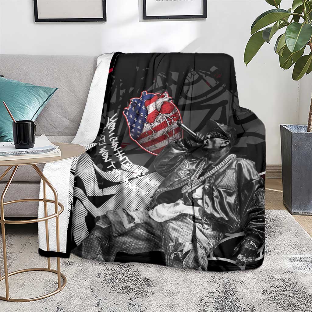 Hip Hop Graffiti Blanket with Rapper Portrait and American Flag Street Art - Wonder Print Shop