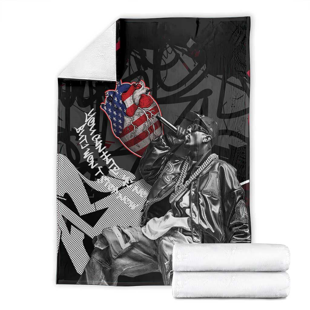 Hip Hop Graffiti Blanket with Rapper Portrait and American Flag Street Art - Wonder Print Shop