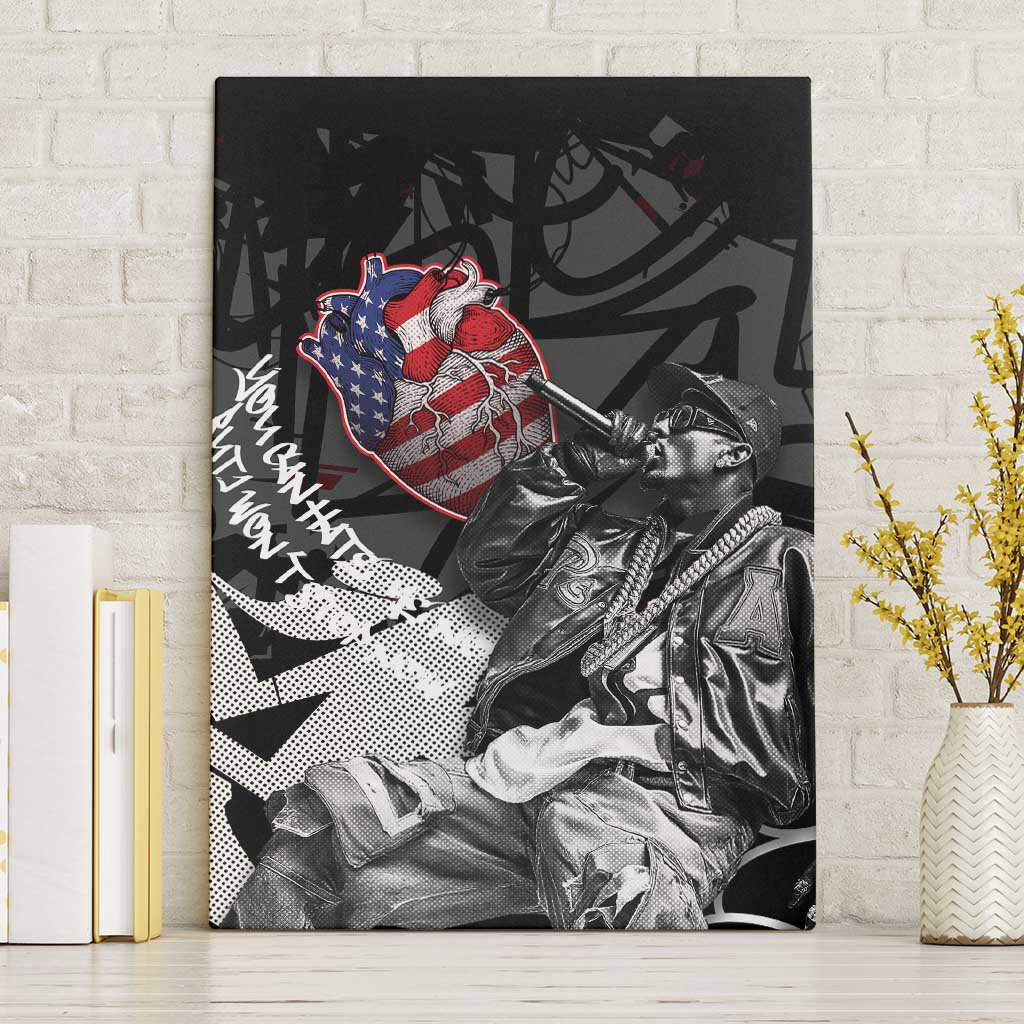 Hip Hop Graffiti Canvas Wall Art with Rapper Portrait and American Flag Street Art - Wonder Print Shop