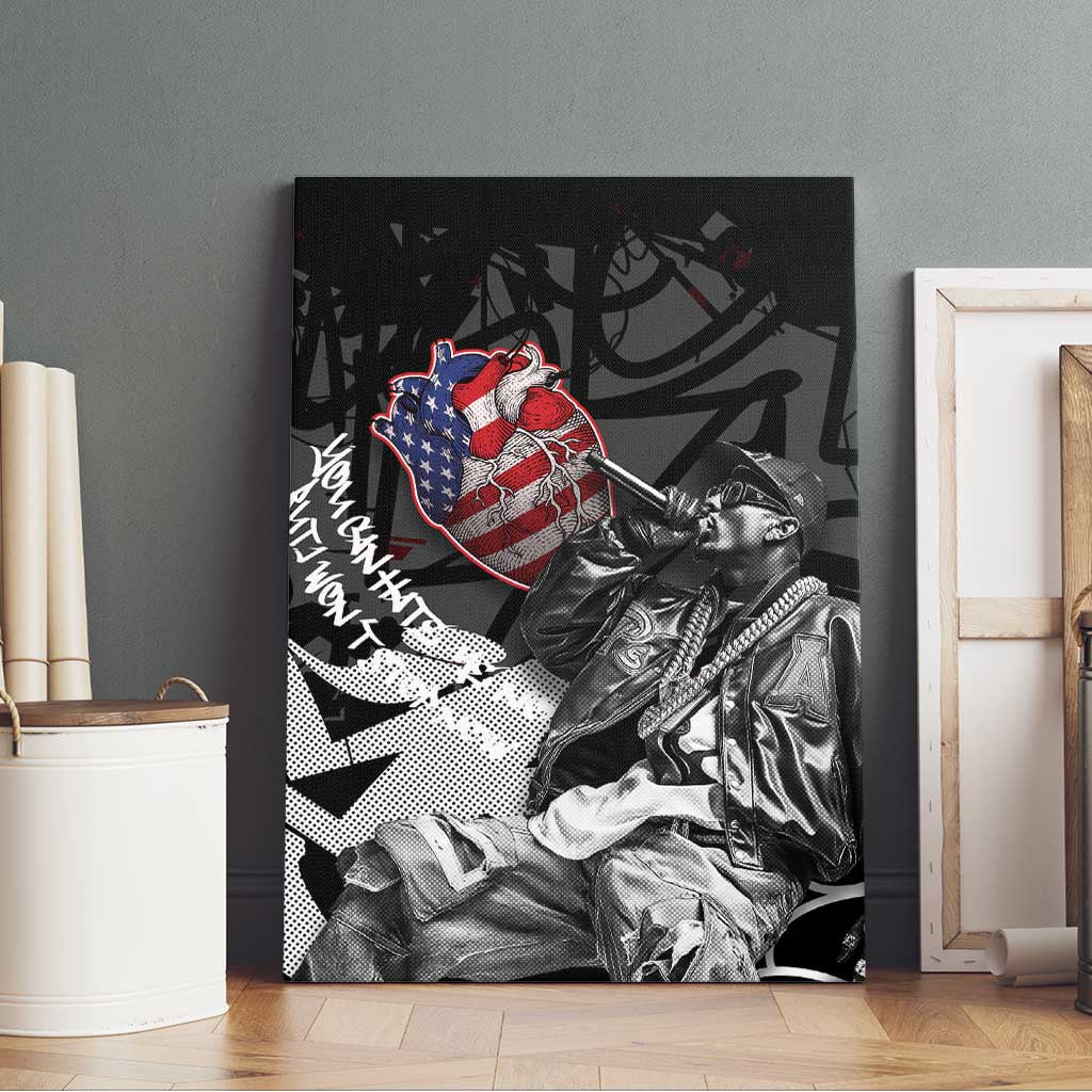 Hip Hop Graffiti Canvas Wall Art with Rapper Portrait and American Flag Street Art - Wonder Print Shop
