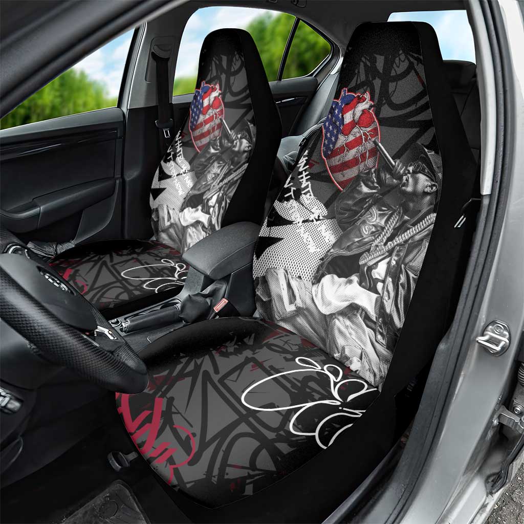 Hip Hop Graffiti Car Seat Cover with Rapper Portrait and American Flag Street Art - Wonder Print Shop