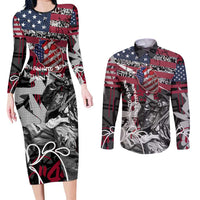 Hip Hop Graffiti Couples Matching Long Sleeve Bodycon Dress and Long Sleeve Button Shirt with Rapper Portrait and American Flag Street Art - Wonder Print Shop