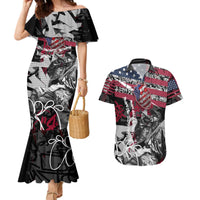 Hip Hop Graffiti Couples Matching Mermaid Dress and Hawaiian Shirt with Rapper Portrait and American Flag Street Art - Wonder Print Shop