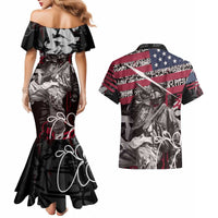 Hip Hop Graffiti Couples Matching Mermaid Dress and Hawaiian Shirt with Rapper Portrait and American Flag Street Art - Wonder Print Shop