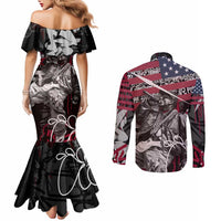 Hip Hop Graffiti Couples Matching Mermaid Dress and Long Sleeve Button Shirt with Rapper Portrait and American Flag Street Art - Wonder Print Shop