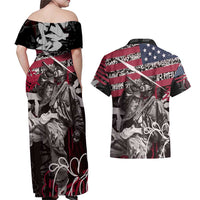 Hip Hop Graffiti Couples Matching Off Shoulder Maxi Dress and Hawaiian Shirt with Rapper Portrait and American Flag Street Art - Wonder Print Shop