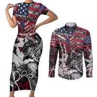 Hip Hop Graffiti Couples Matching Short Sleeve Bodycon Dress and Long Sleeve Button Shirt with Rapper Portrait and American Flag Street Art - Wonder Print Shop