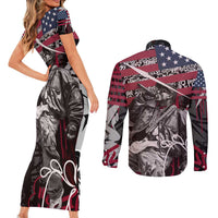 Hip Hop Graffiti Couples Matching Short Sleeve Bodycon Dress and Long Sleeve Button Shirt with Rapper Portrait and American Flag Street Art - Wonder Print Shop