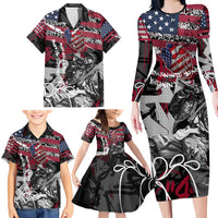 Hip Hop Graffiti Family Matching Long Sleeve Bodycon Dress and Hawaiian Shirt with Rapper Portrait and American Flag Street Art - Wonder Print Shop
