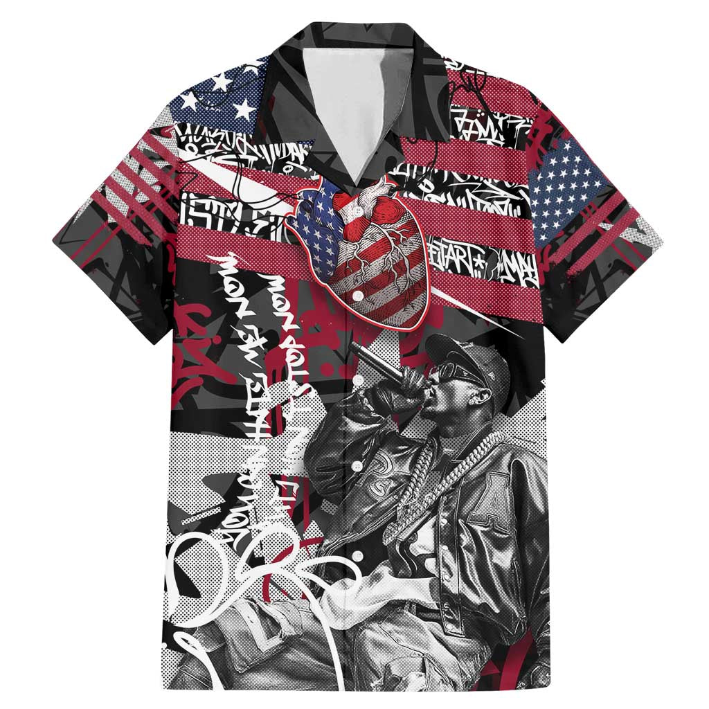 Hip Hop Graffiti Family Matching Mermaid Dress and Hawaiian Shirt with Rapper Portrait and American Flag Street Art - Wonder Print Shop