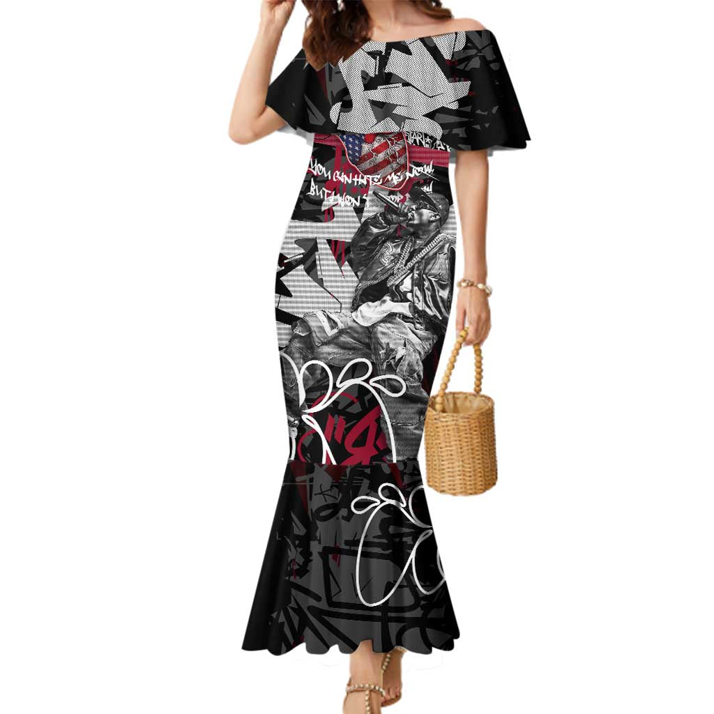Hip Hop Graffiti Family Matching Mermaid Dress and Hawaiian Shirt with Rapper Portrait and American Flag Street Art - Wonder Print Shop
