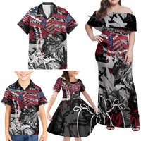 Hip Hop Graffiti Family Matching Off Shoulder Maxi Dress and Hawaiian Shirt with Rapper Portrait and American Flag Street Art - Wonder Print Shop