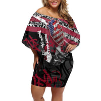 Hip Hop Graffiti Family Matching Off Shoulder Short Dress and Hawaiian Shirt with Rapper Portrait and American Flag Street Art - Wonder Print Shop