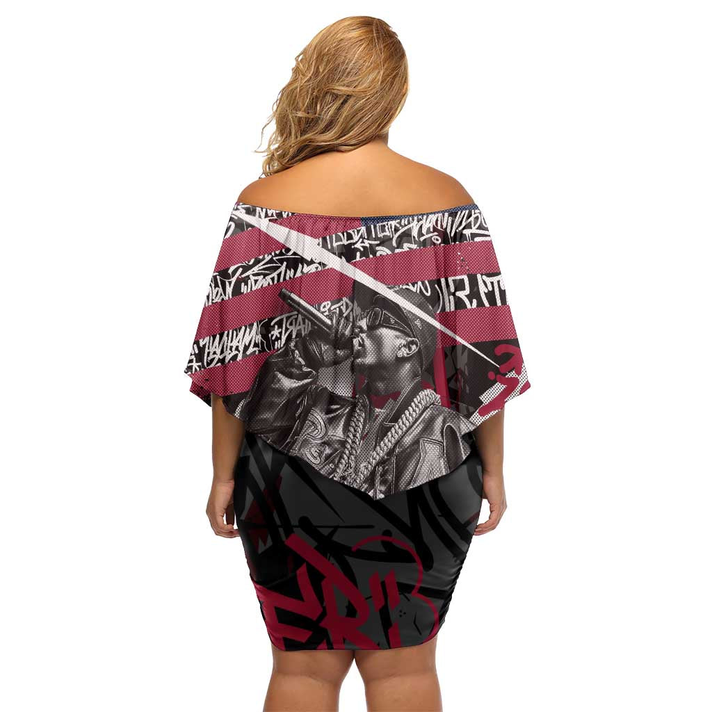 Hip Hop Graffiti Family Matching Off Shoulder Short Dress and Hawaiian Shirt with Rapper Portrait and American Flag Street Art - Wonder Print Shop