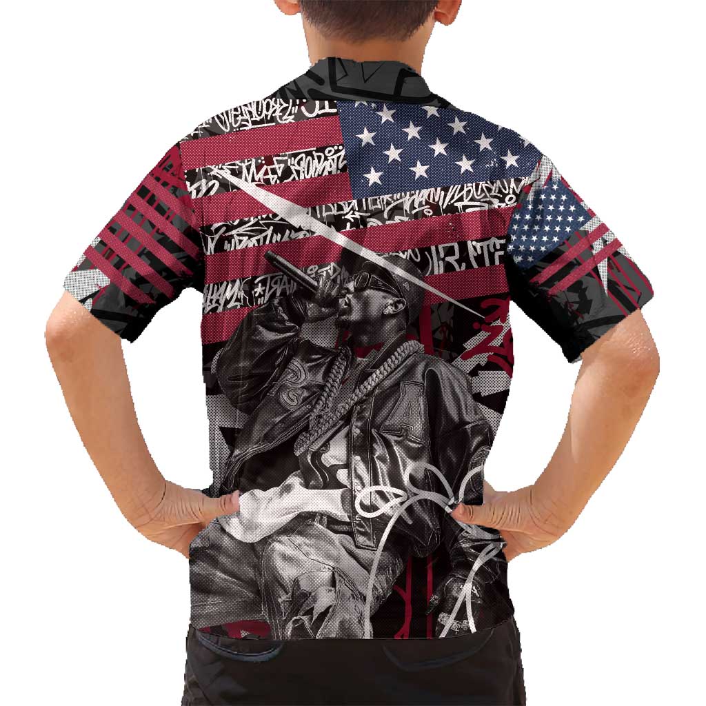 Hip Hop Graffiti Family Matching Puletasi and Hawaiian Shirt with Rapper Portrait and American Flag Street Art - Wonder Print Shop