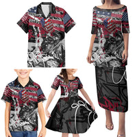 Hip Hop Graffiti Family Matching Puletasi and Hawaiian Shirt with Rapper Portrait and American Flag Street Art - Wonder Print Shop