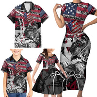 Hip Hop Graffiti Family Matching Short Sleeve Bodycon Dress and Hawaiian Shirt with Rapper Portrait and American Flag Street Art - Wonder Print Shop