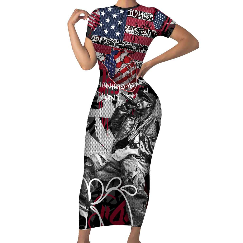 Hip Hop Graffiti Family Matching Short Sleeve Bodycon Dress and Hawaiian Shirt with Rapper Portrait and American Flag Street Art - Wonder Print Shop