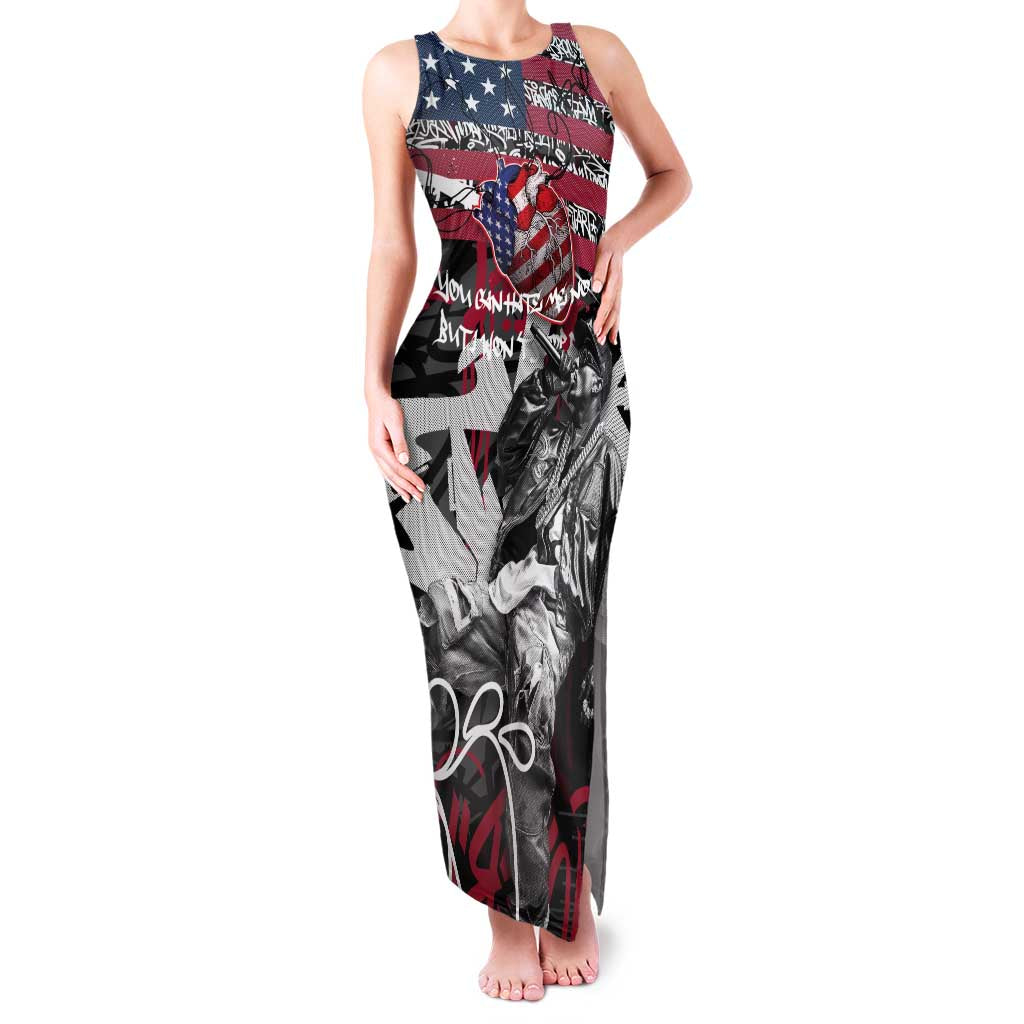 Hip Hop Graffiti Family Matching Tank Maxi Dress and Hawaiian Shirt with Rapper Portrait and American Flag Street Art - Wonder Print Shop