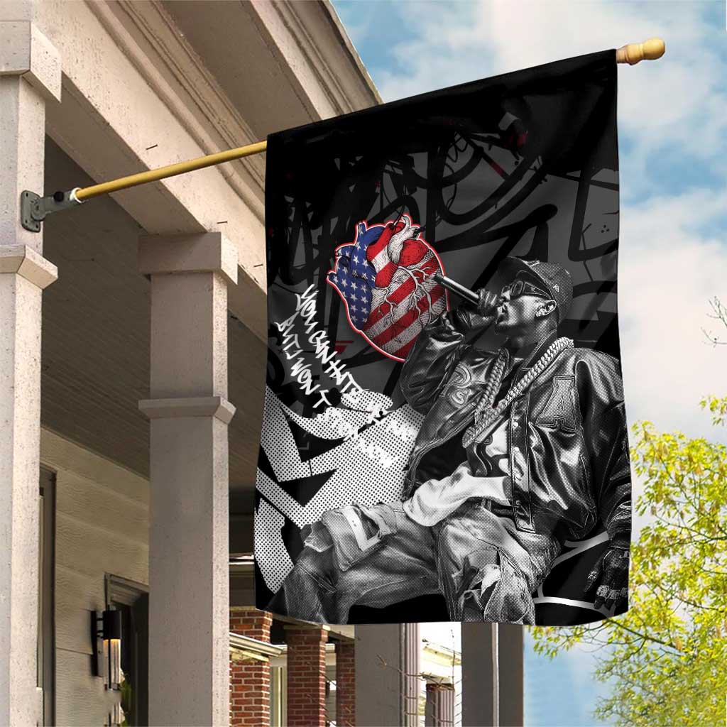 Hip Hop Graffiti Garden Flag with Rapper Portrait and American Flag Street Art - Wonder Print Shop