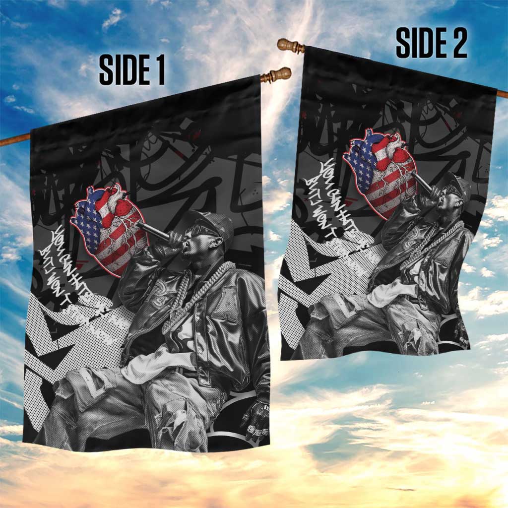 Hip Hop Graffiti Garden Flag with Rapper Portrait and American Flag Street Art - Wonder Print Shop