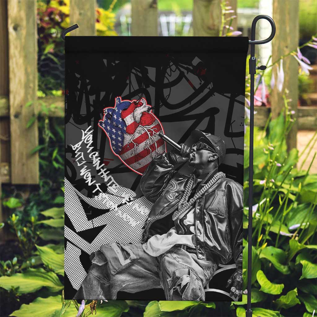Hip Hop Graffiti Garden Flag with Rapper Portrait and American Flag Street Art - Wonder Print Shop