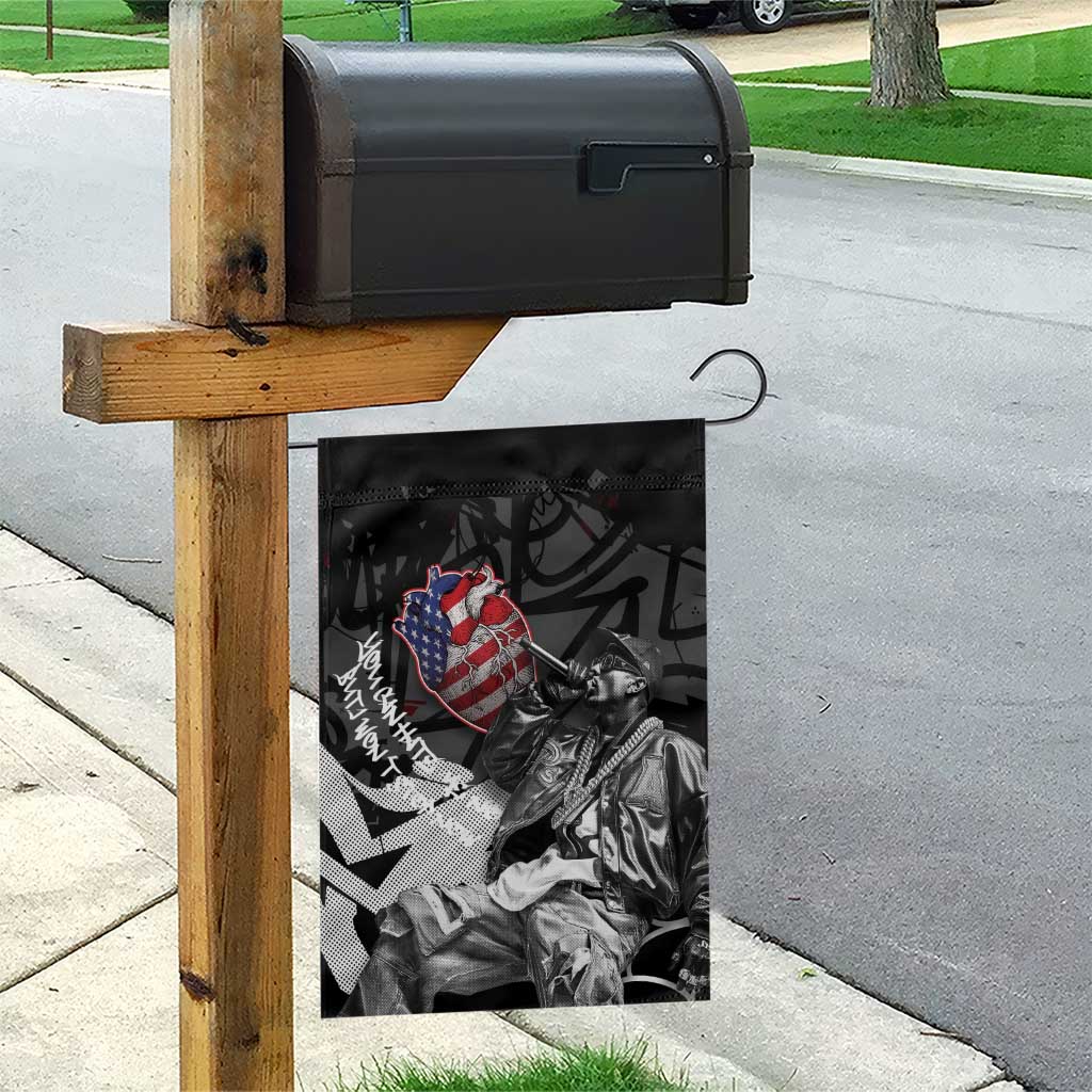 Hip Hop Graffiti Garden Flag with Rapper Portrait and American Flag Street Art - Wonder Print Shop