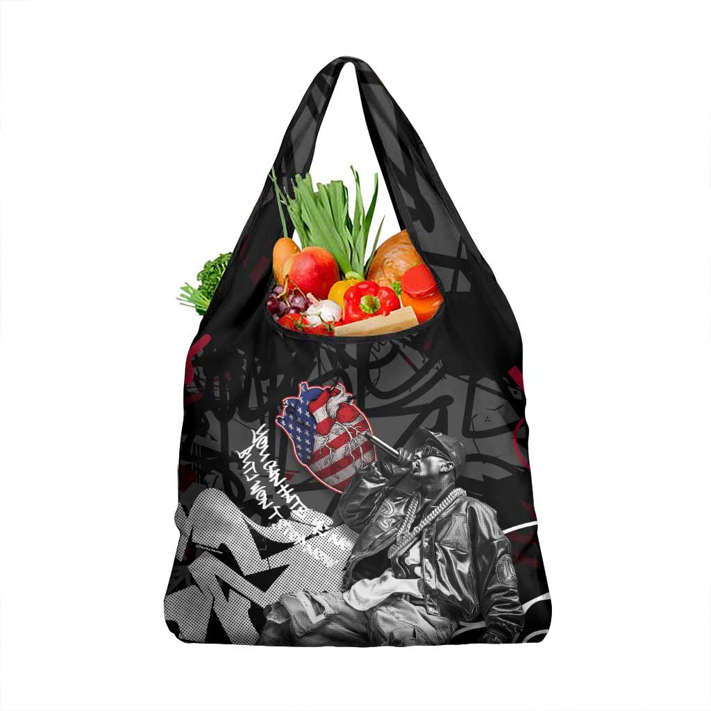 Hip Hop Graffiti Grocery Bag with Rapper Portrait and American Flag Street Art - Wonder Print Shop
