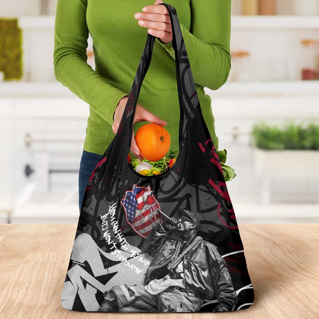 Hip Hop Graffiti Grocery Bag with Rapper Portrait and American Flag Street Art - Wonder Print Shop