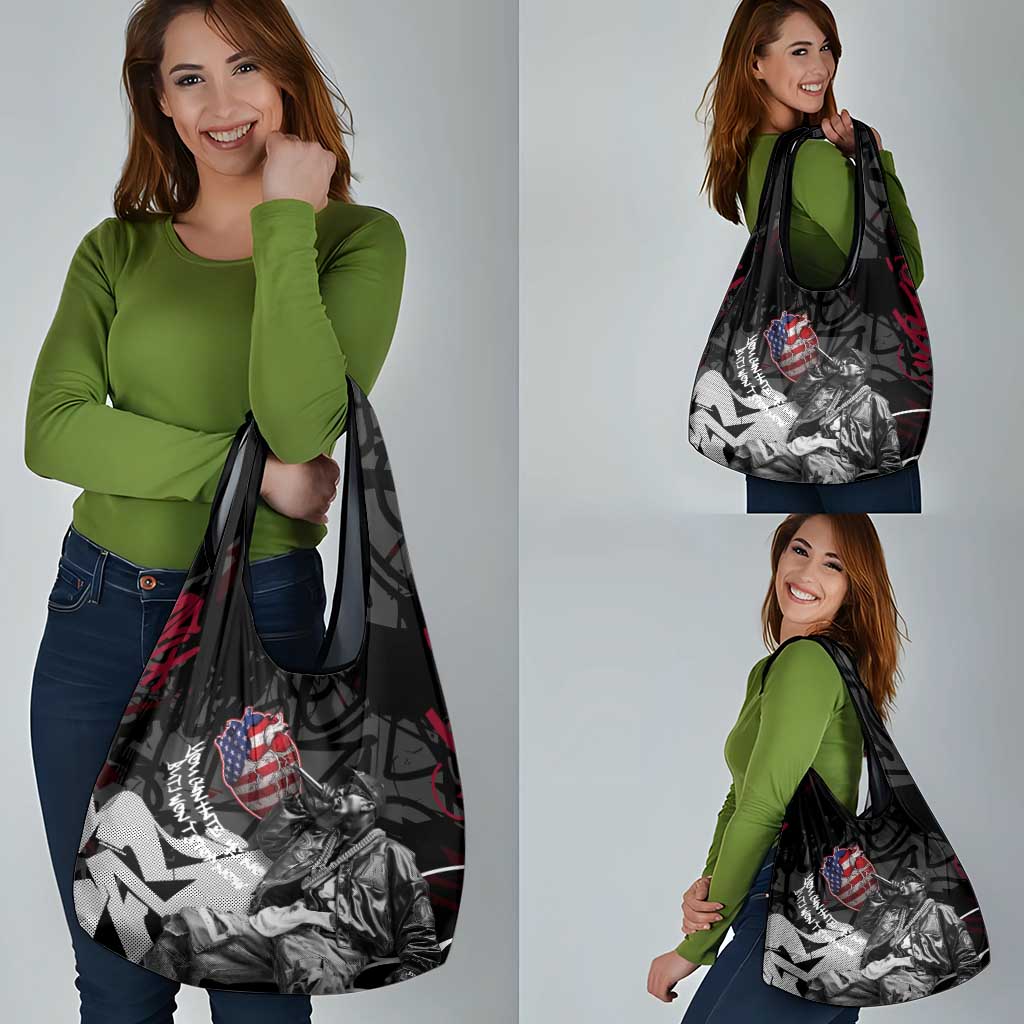 Hip Hop Graffiti Grocery Bag with Rapper Portrait and American Flag Street Art - Wonder Print Shop