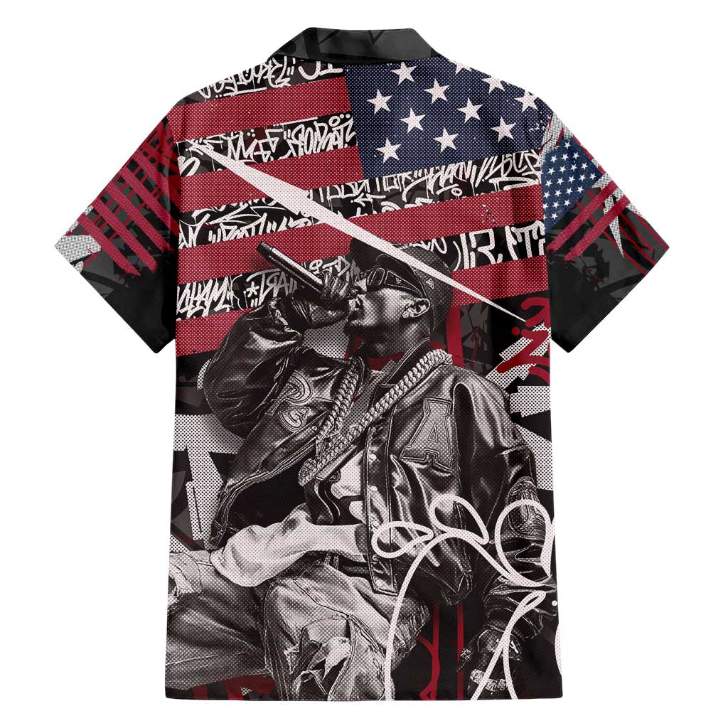 Hip Hop Graffiti Hawaiian Shirt with Rapper Portrait and American Flag Street Art - Wonder Print Shop
