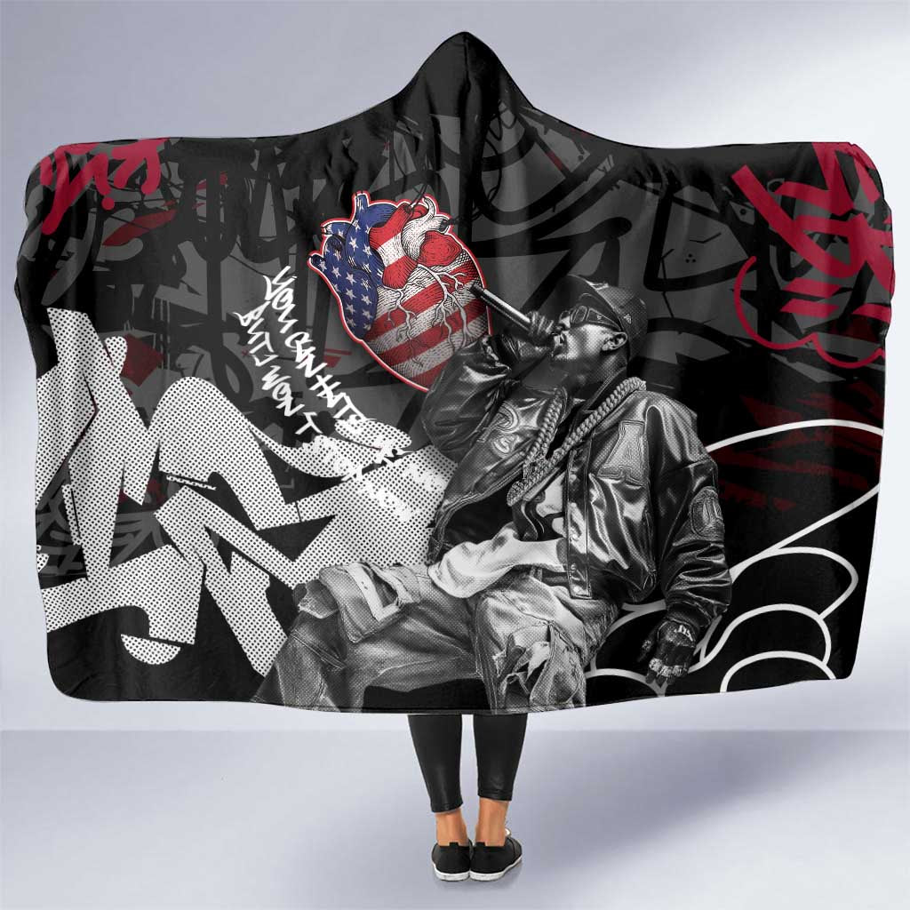 Hip Hop Graffiti Hooded Blanket with Rapper Portrait and American Flag Street Art - Wonder Print Shop