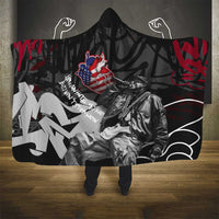 Hip Hop Graffiti Hooded Blanket with Rapper Portrait and American Flag Street Art - Wonder Print Shop