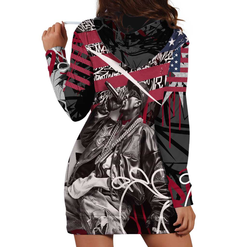 Hip Hop Graffiti Hoodie Dress with Rapper Portrait and American Flag Street Art - Wonder Print Shop