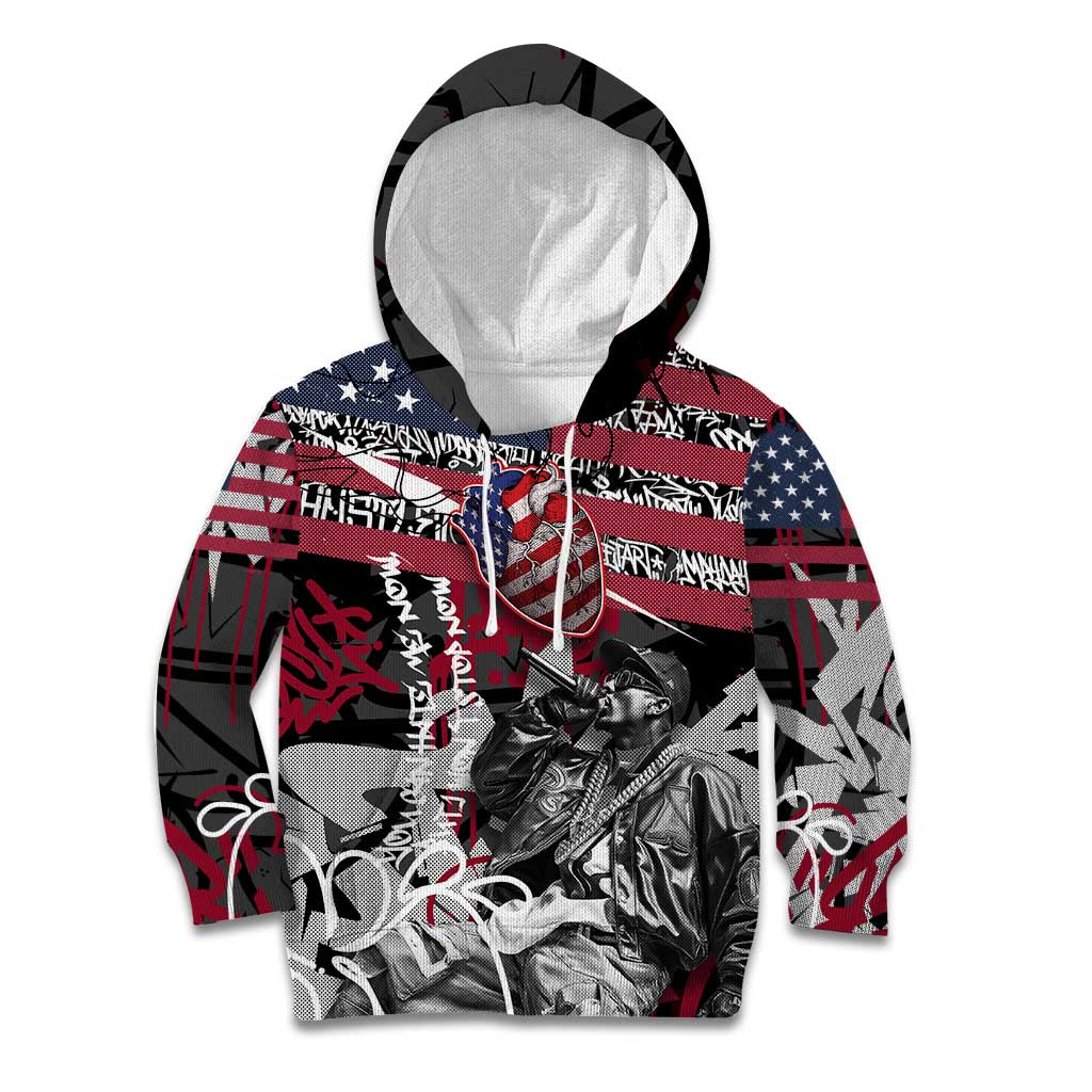 Hip Hop Graffiti Kid Hoodie with Rapper Portrait and American Flag Street Art - Wonder Print Shop