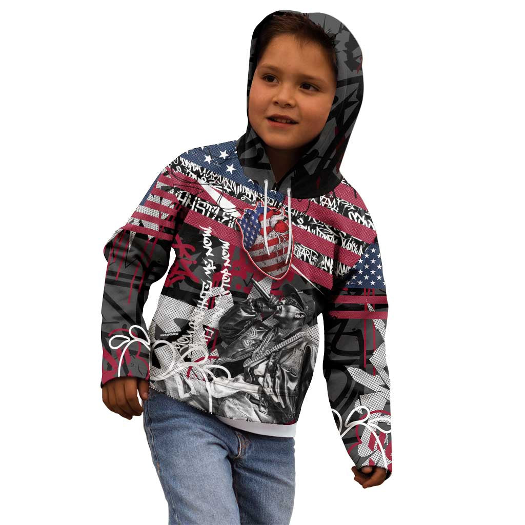 Hip Hop Graffiti Kid Hoodie with Rapper Portrait and American Flag Street Art - Wonder Print Shop