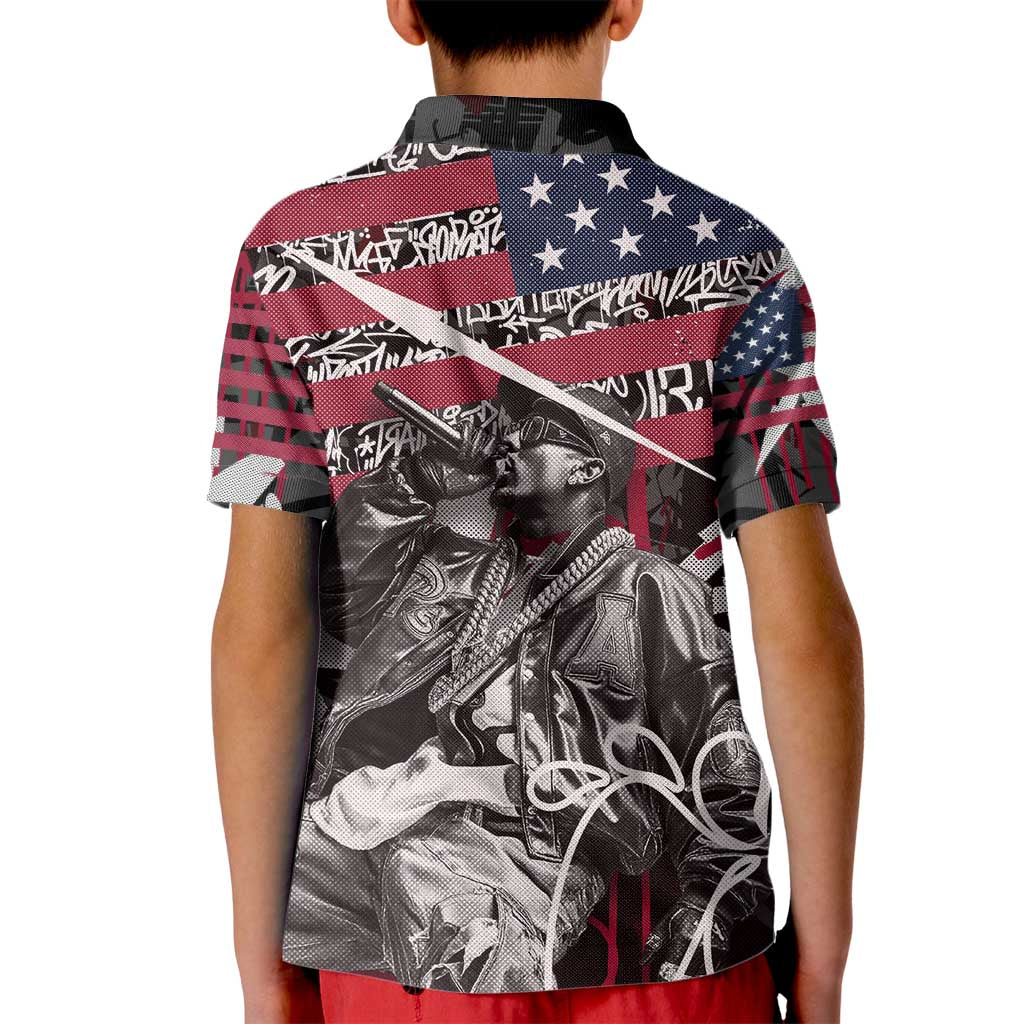 Hip Hop Graffiti Kid Polo Shirt with Rapper Portrait and American Flag Street Art - Wonder Print Shop