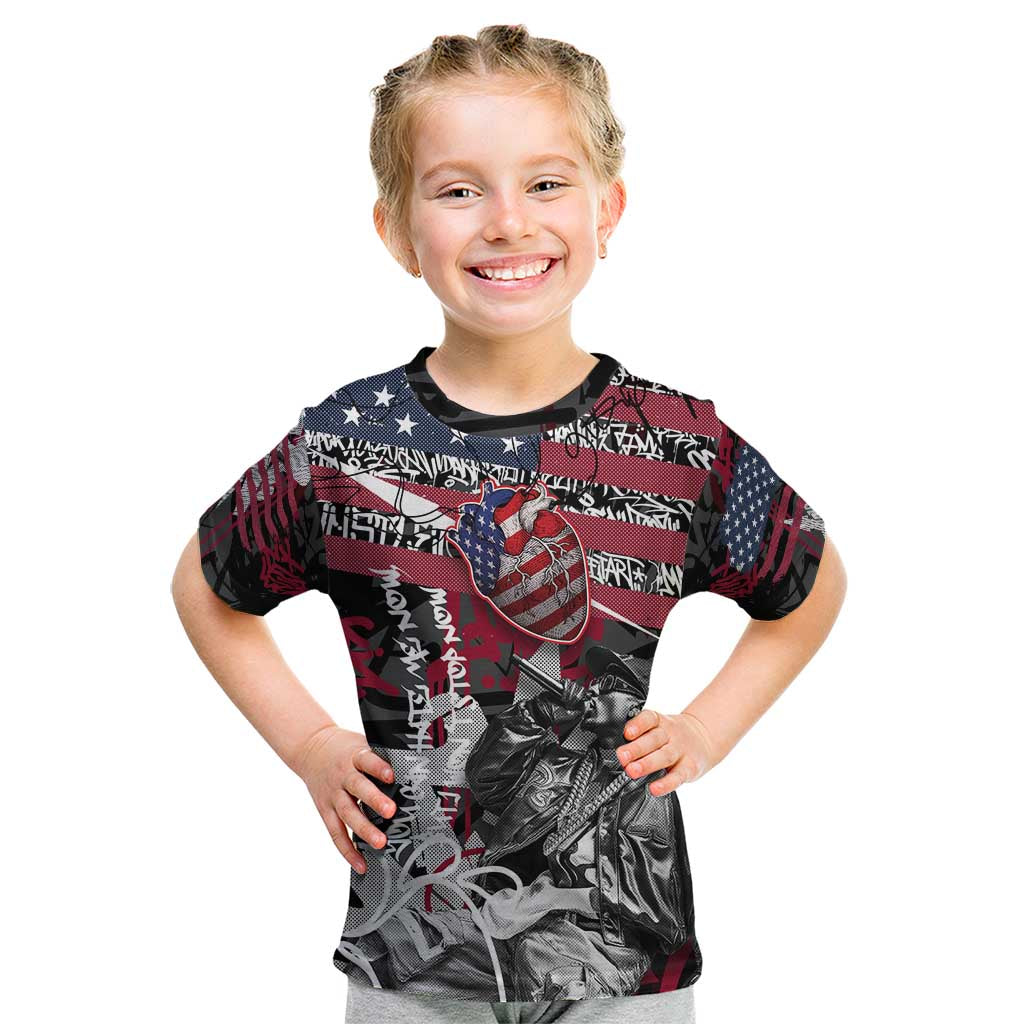 Hip Hop Graffiti Kid T Shirt with Rapper Portrait and American Flag Street Art - Wonder Print Shop