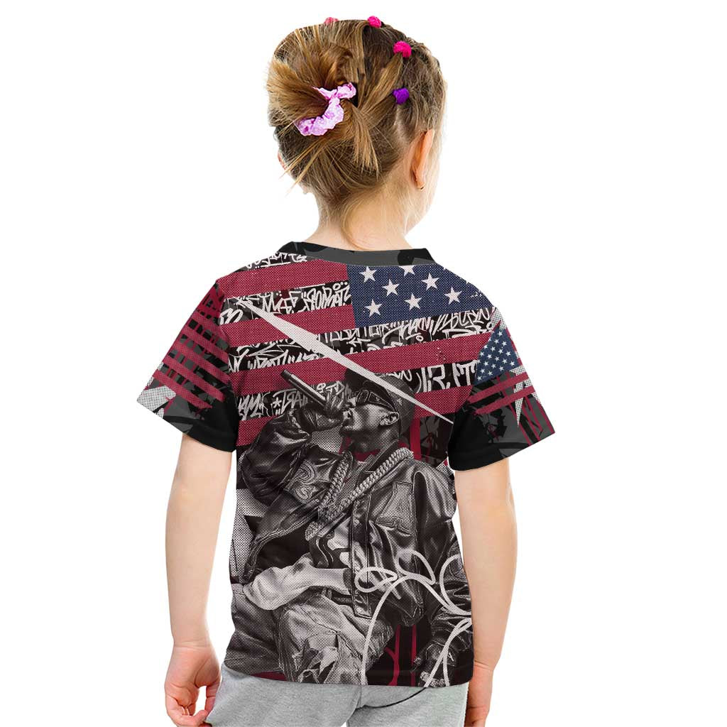 Hip Hop Graffiti Kid T Shirt with Rapper Portrait and American Flag Street Art - Wonder Print Shop